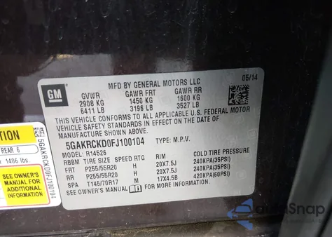 2015 Buick Enclave Premium from USA, damaged, VIN 5GAKRCKD0FJ100104